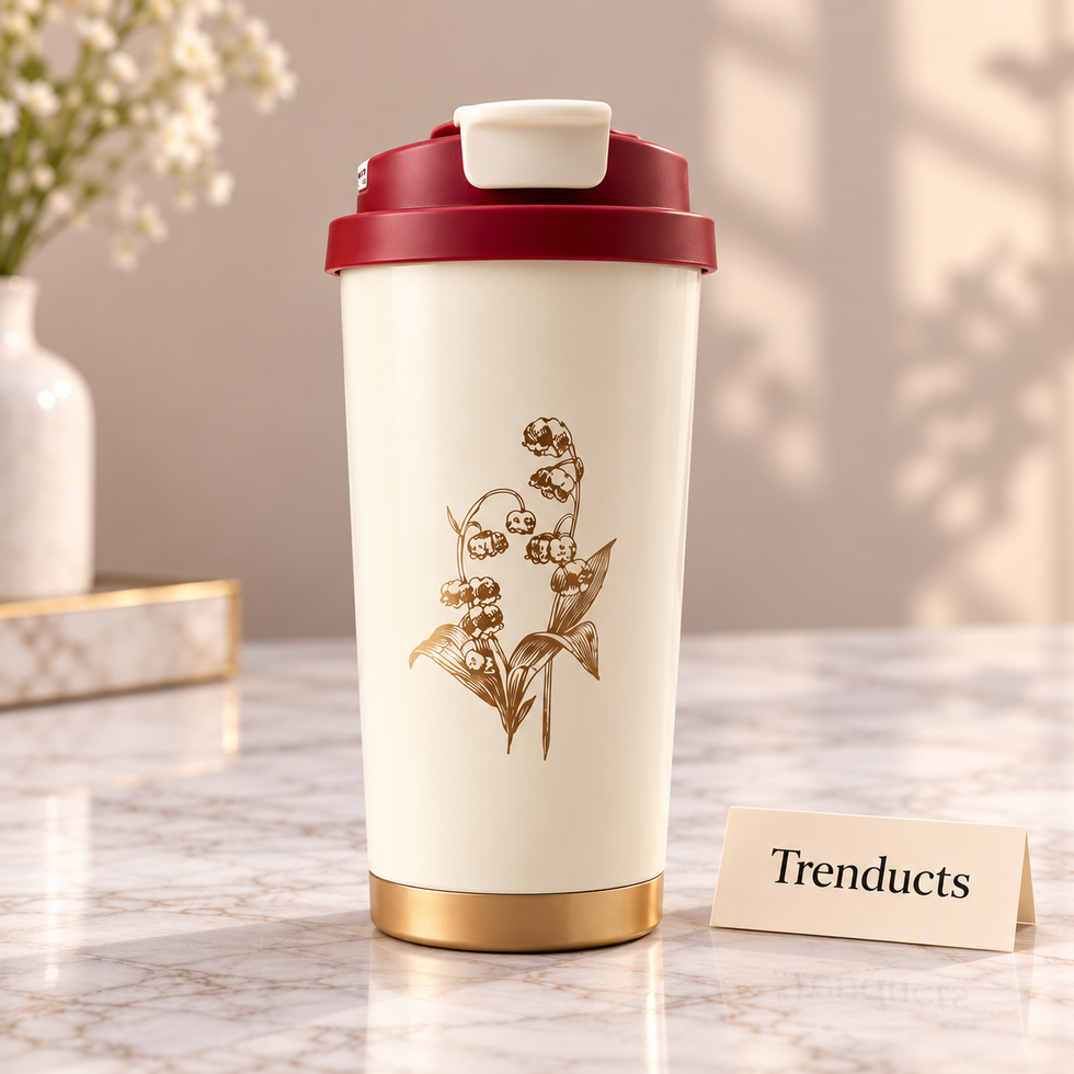Floral Vacuum Cup - 520 ml Stainless Steel Flip-Top Lid