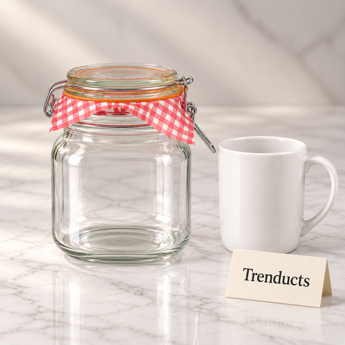 Danny Home Clip Top Jar - Round Glass with Gingham Lid