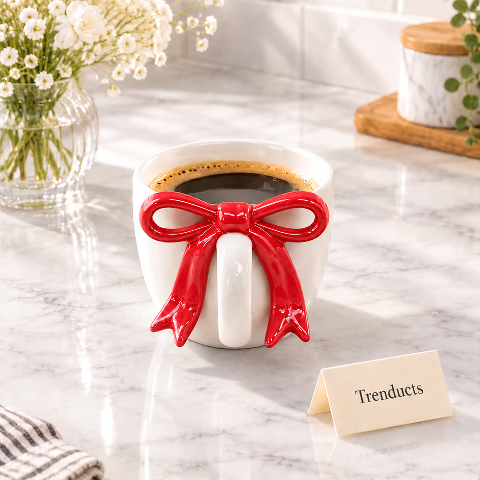 3D Bow Handle Ceramic Mug with Optional Saucer
