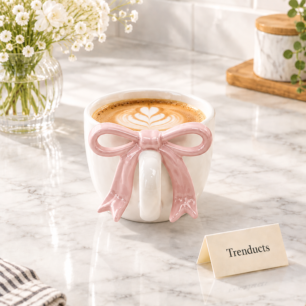 3D Bow Handle Ceramic Mug with Optional Saucer