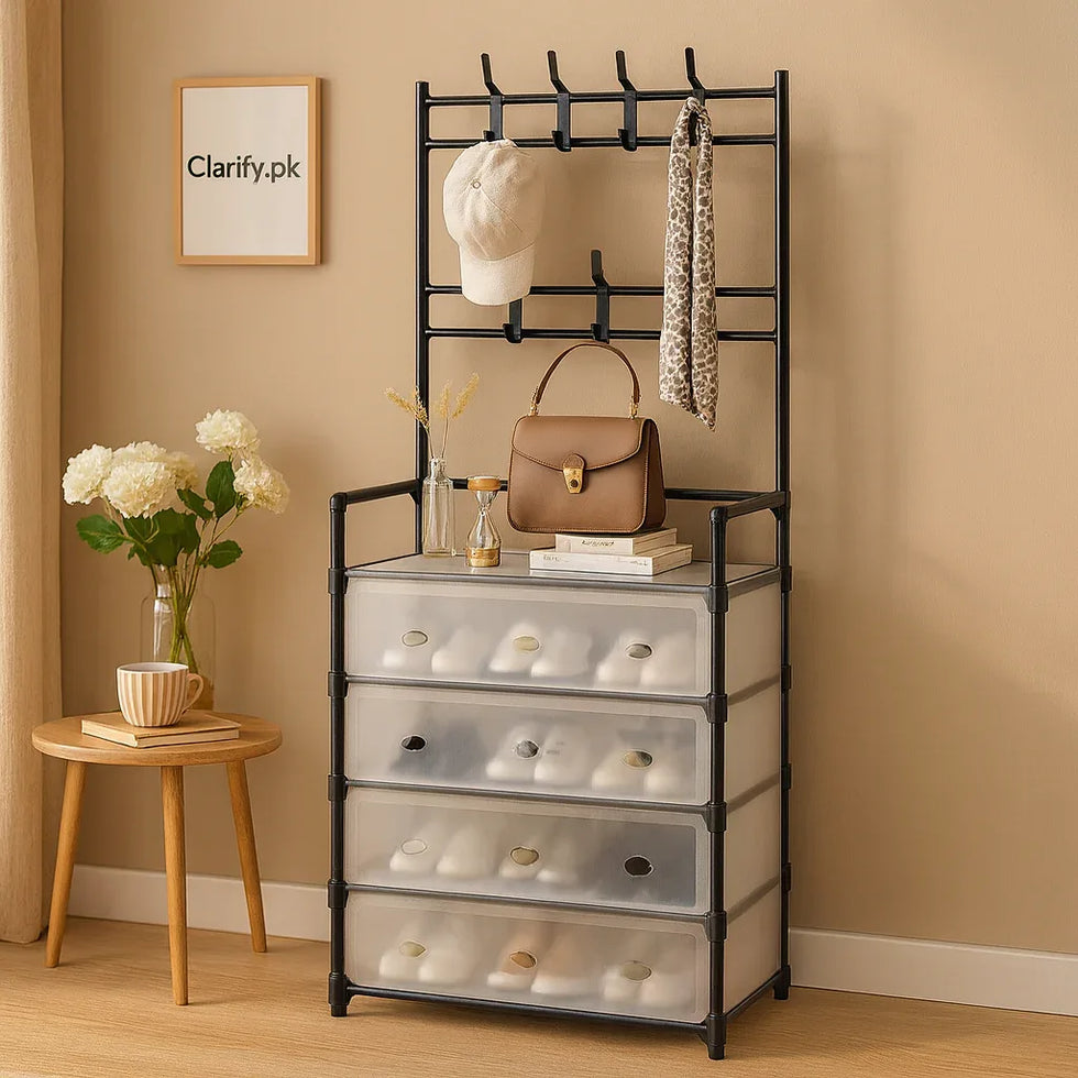 Multi-Functional 4-Layer Shoe and Coat Rack – 77cm Wide Dustproof Organizer