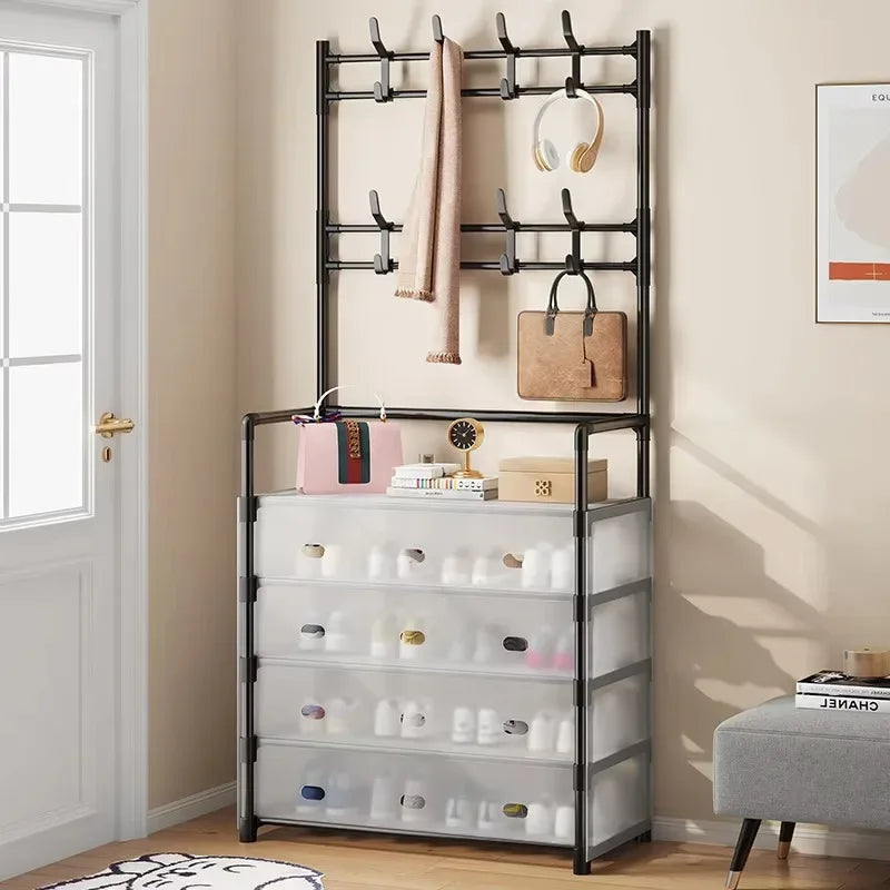 Multi-Functional 4-Layer Shoe and Coat Rack – 77cm Wide Dustproof Organizer