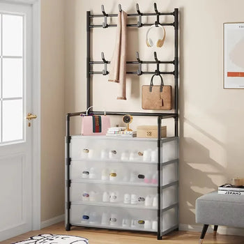 Multi-Functional 4-Layer Shoe and Coat Rack – 77cm Wide Dustproof Organizer - Clarify.pk
