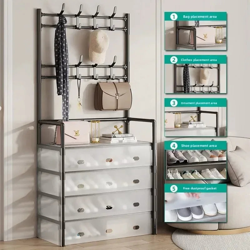 Multi-Functional 4-Layer Shoe and Coat Rack – 77cm Wide Dustproof Organizer