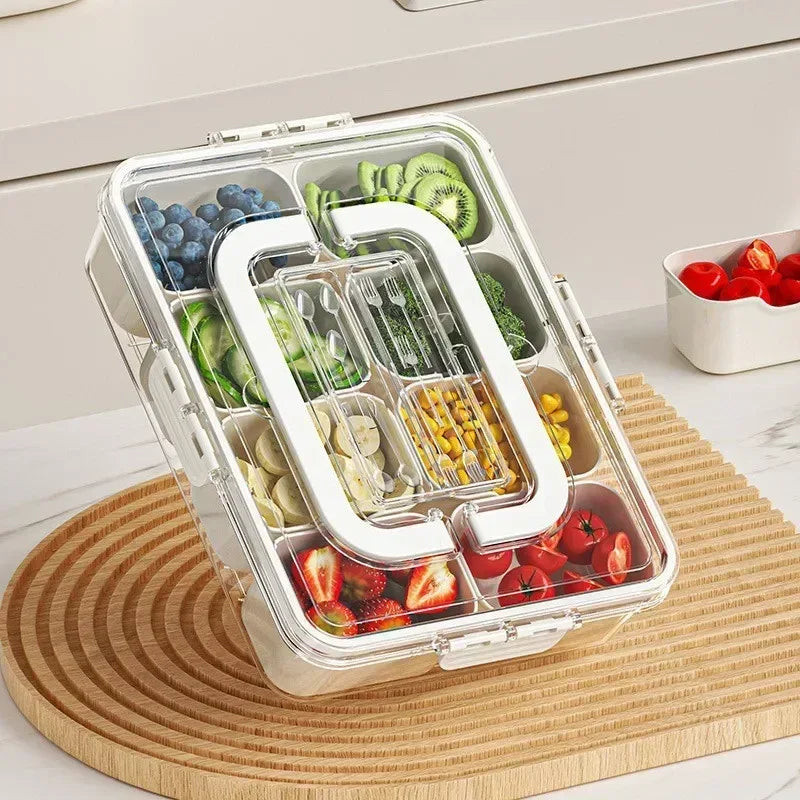 8 Compartments Snack Container with Fork Set