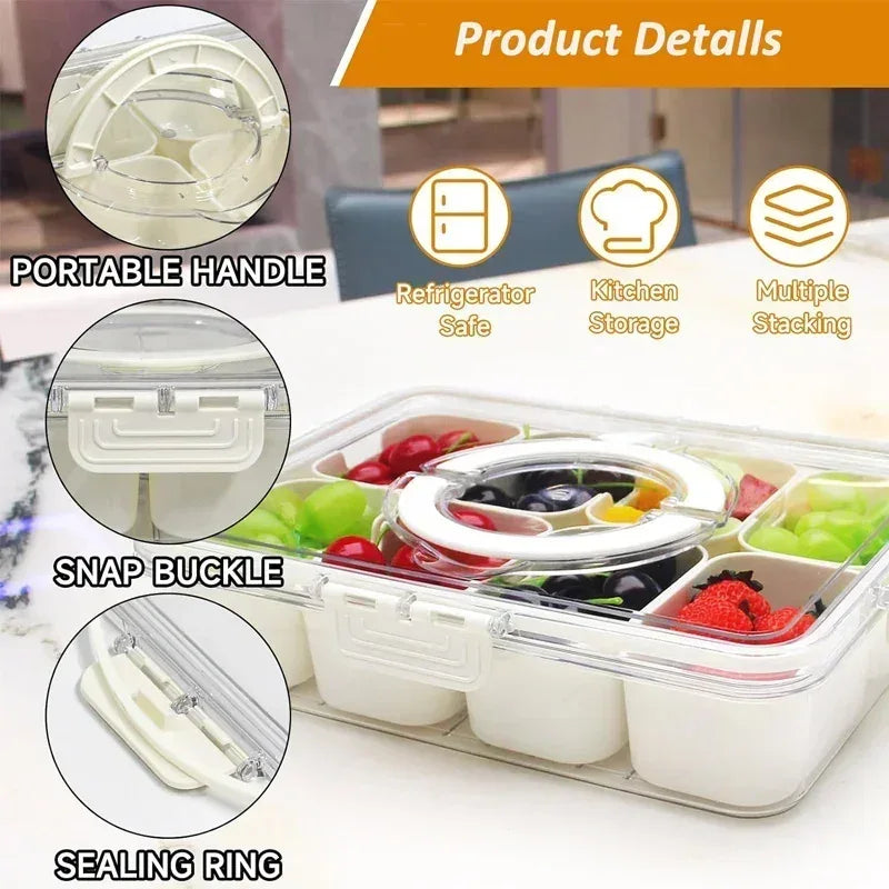 8 Compartments Snack Container with Fork Set