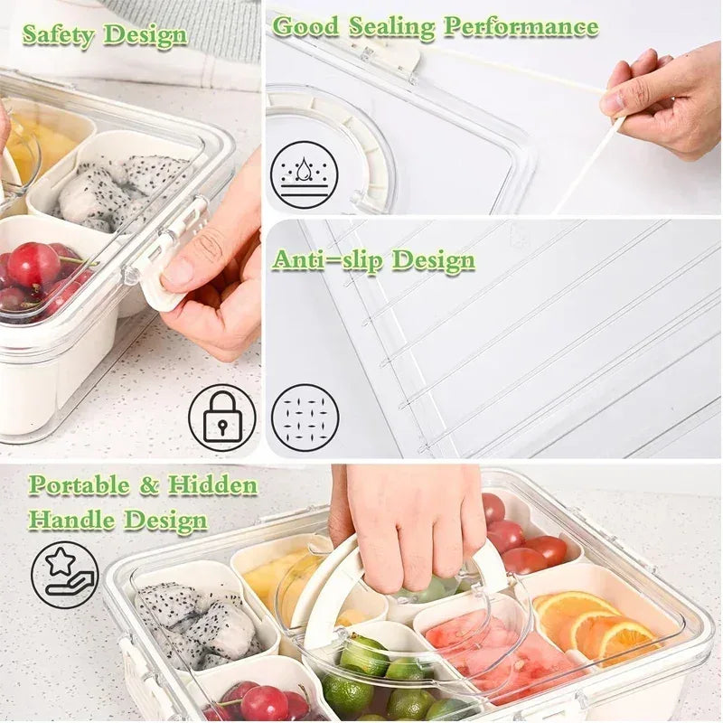 8 Compartments Snack Container with Fork Set