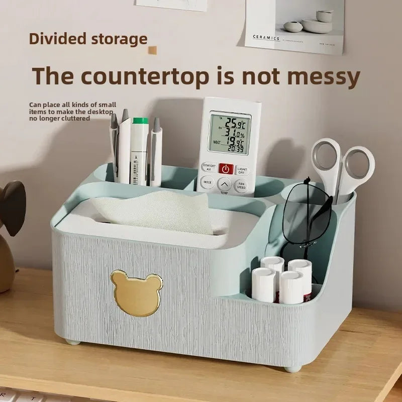 Cartoon Bear Tissue Box Organizer with Storage - Clarify.pk