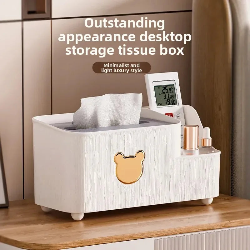 Cartoon Bear Tissue Box Organizer with Storage - Clarify.pk