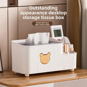Cartoon Bear Tissue Box Organizer with Storage - Clarify.pk