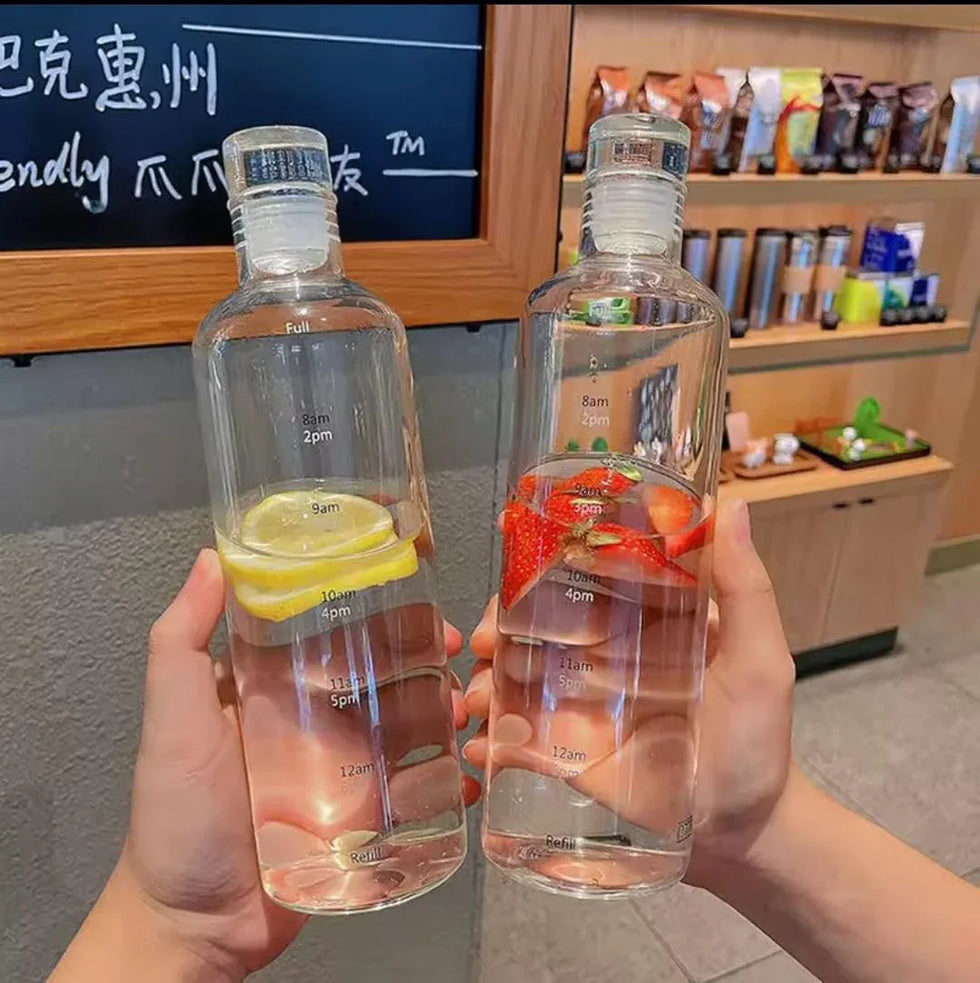 Transparent Plastic Water Bottle 500ml with Time Markers - Clarify.pk