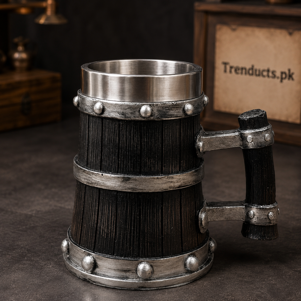 Vikings Barrel Mug – Black & Silver 500ml