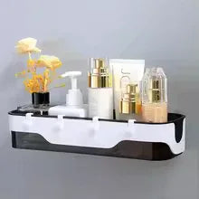 Wall-Mounted Bathroom Shelf with Storage Hooks - Clarify.pk