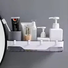 Wall-Mounted Bathroom Shelf with Storage Hooks - Clarify.pk