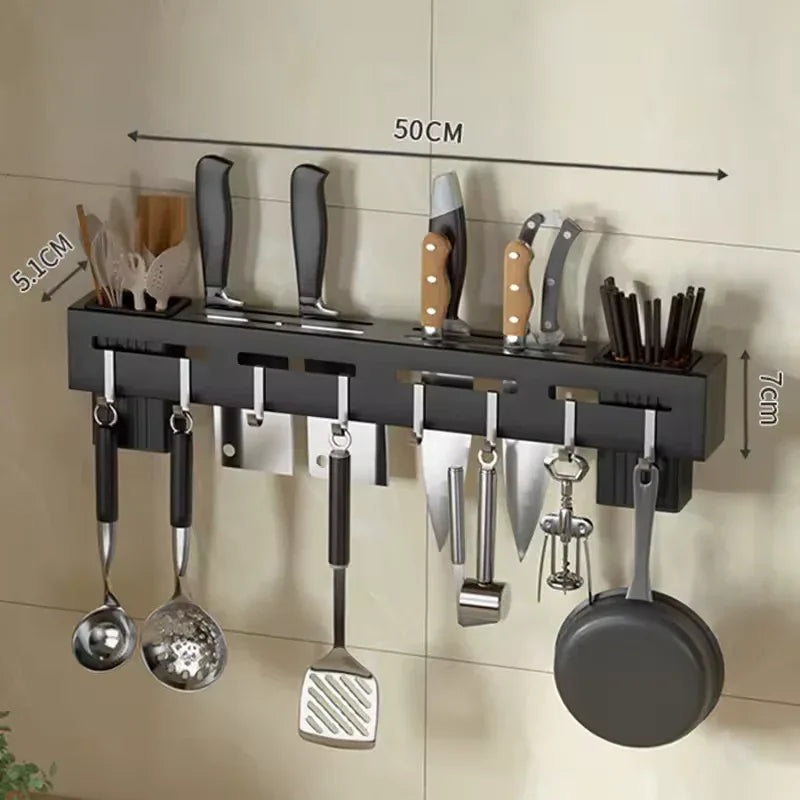 Wall Mounted Knife Holder with Utensil Hooks - Clarify.pk