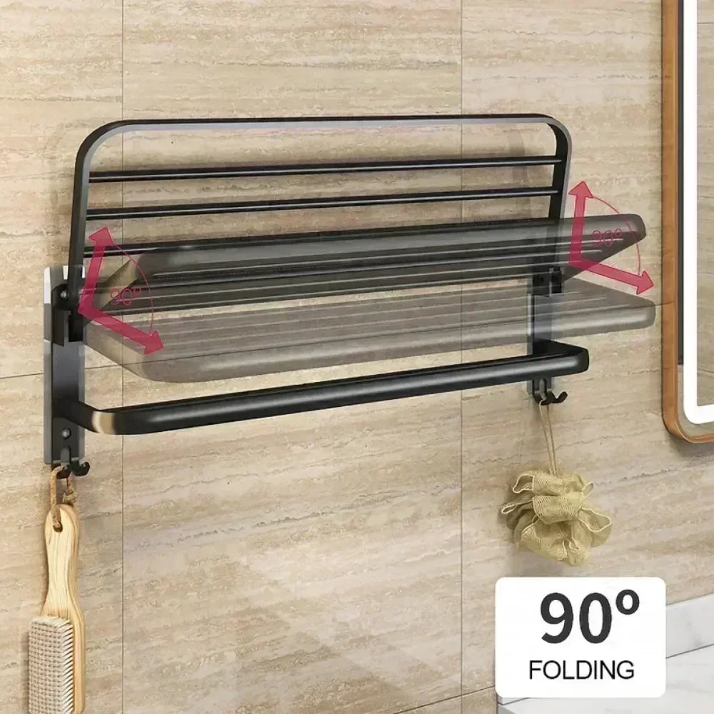 Wall Mounted Shower Towel Rack - Durable Black Steel - Clarify.pk