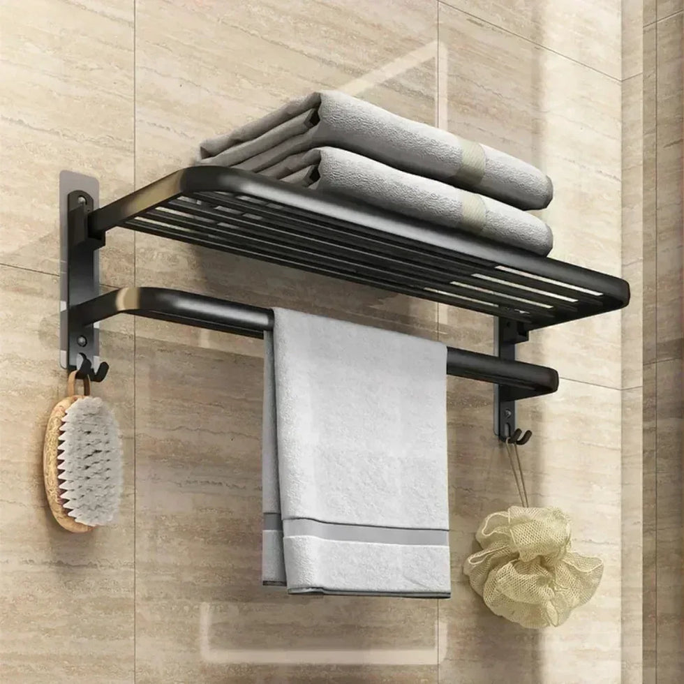 Wall Mounted Shower Towel Rack - Durable Black Steel - Clarify.pk