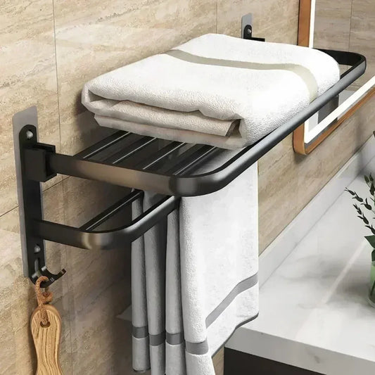 Wall Mounted Shower Towel Rack - Durable Black Steel - Clarify.pk