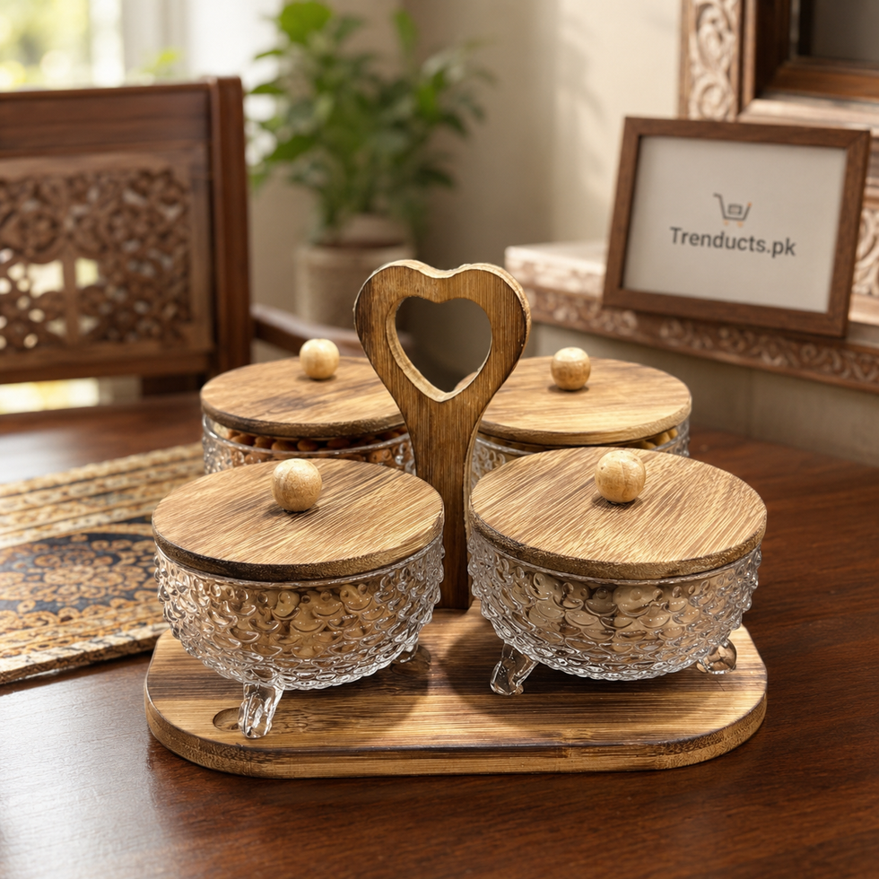 Walnut-Finish 4-Bowl Dry Fruit Serving Set