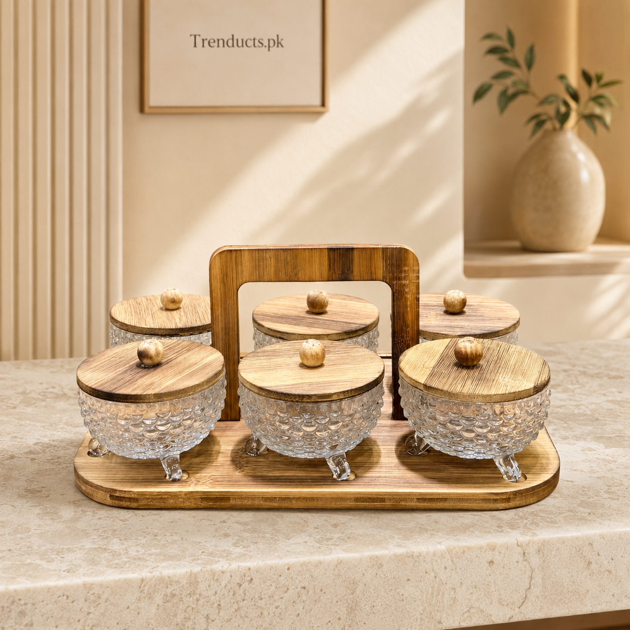 Walnut-Finish 6-Bowl Dry Fruit Serving Stand