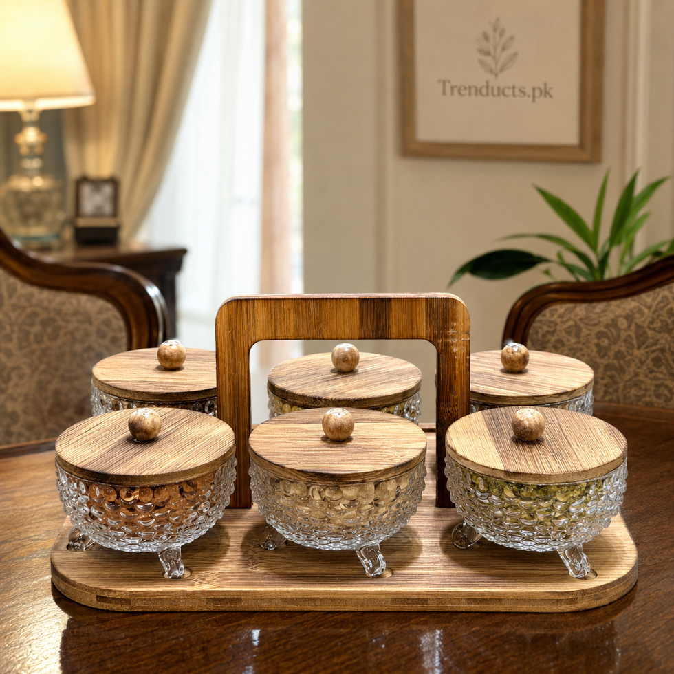 Walnut-Finish 6-Bowl Dry Fruit Serving Stand