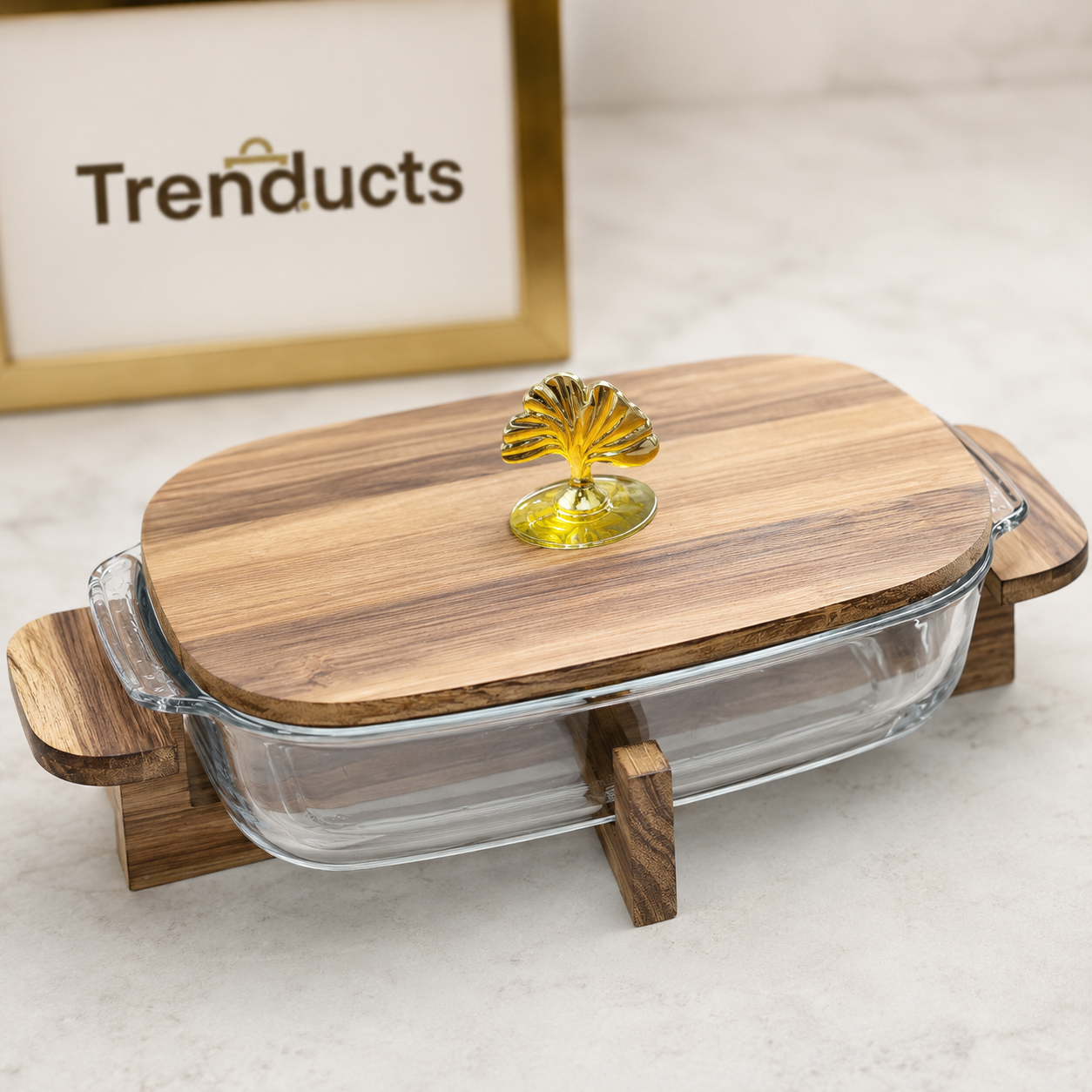 Walnut Wood Rectangular Serving Dish with Stand
