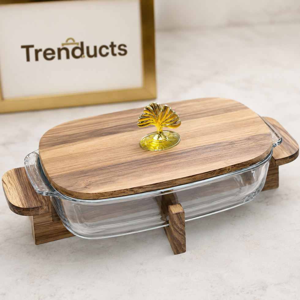 Walnut Wood Rectangular Serving Dish with Stand