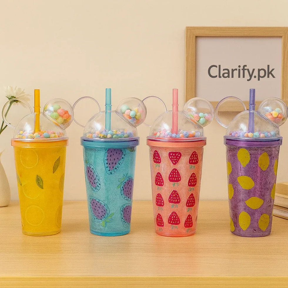 Colorful Water Bottle with Fun Straw Lid - Clarify.pk