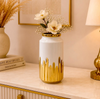 White Ceramic Vase with Gold Drip Finish