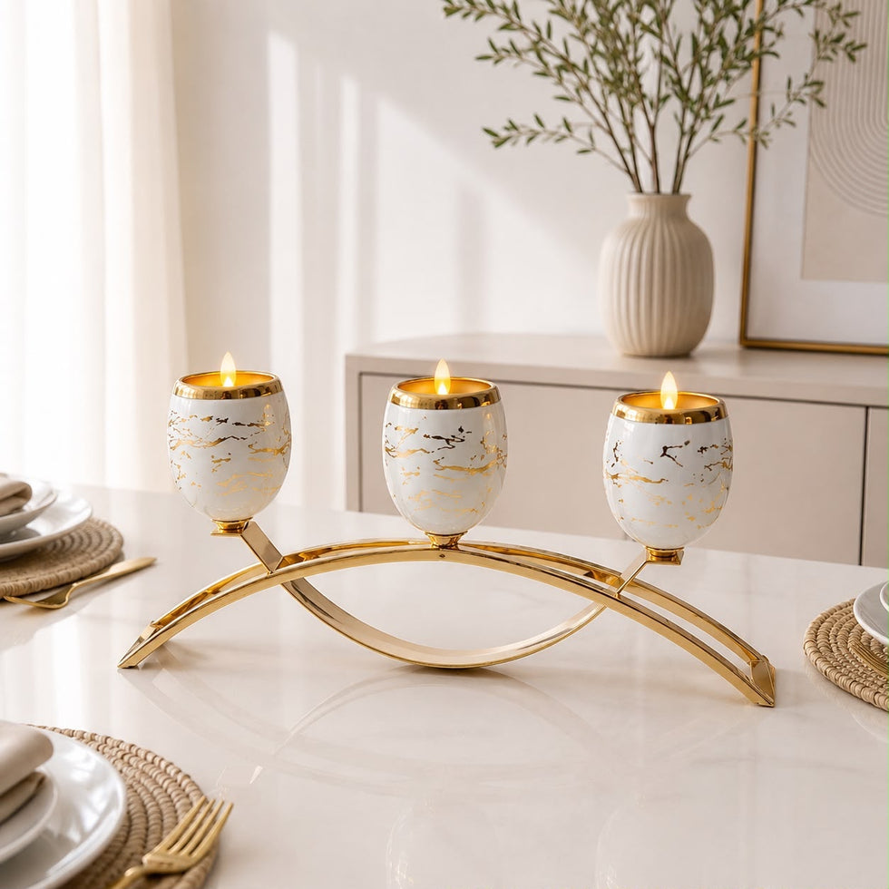 Triple Marble-Pattern Candle Stand