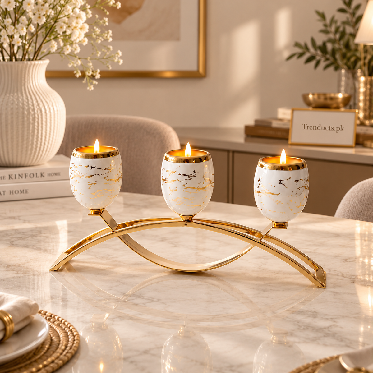 Triple Marble-Pattern Candle Stand