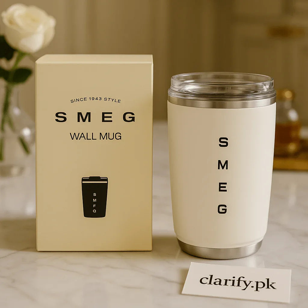 White SMEG Insulated Mug – Luxury Travel Cup - Clarify.pk