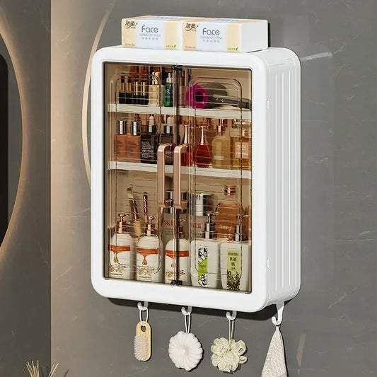 Wall Mounted Bathroom Storage Cabinet with Hooks - Clarify.pk