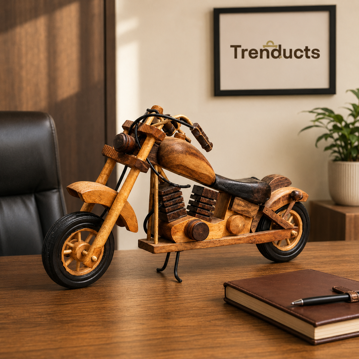 Wooden Cruiser Motorcycle Showpiece for Home Décor