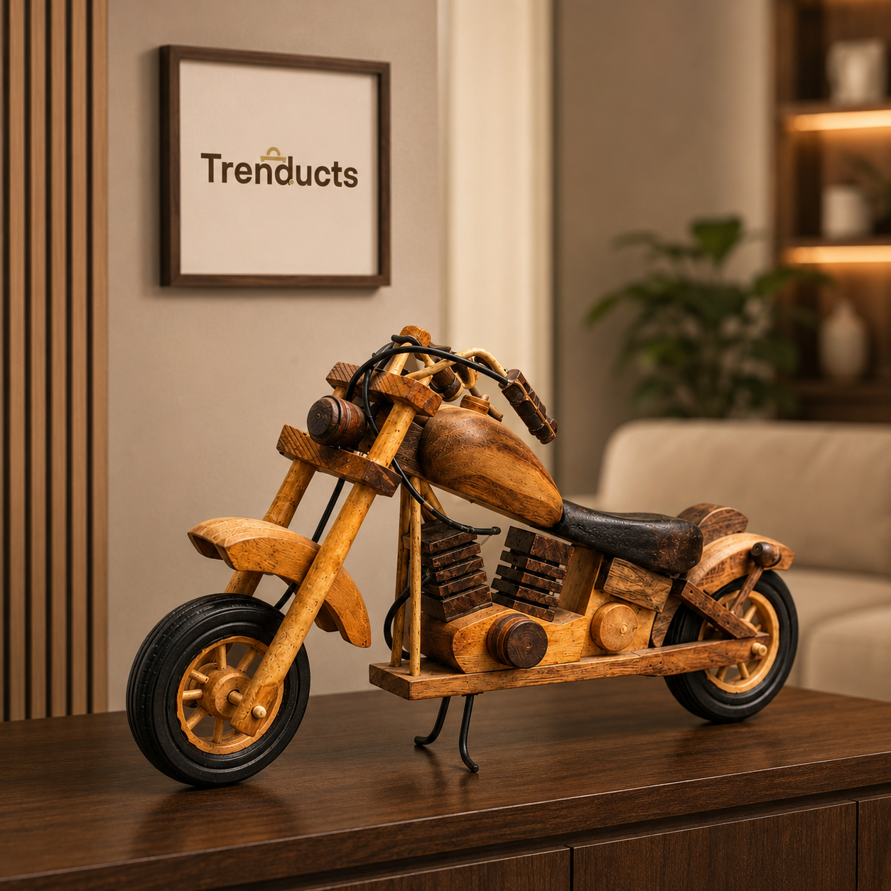 Wooden Cruiser Motorcycle Showpiece for Home Décor