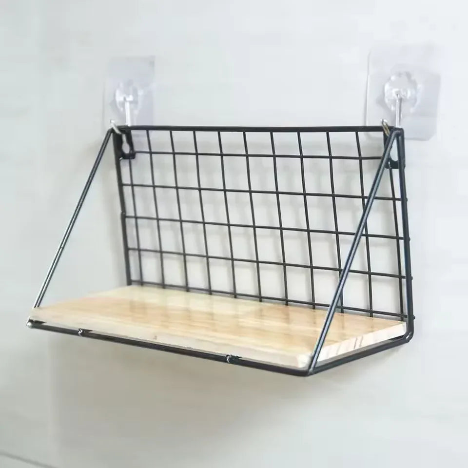 Wooden Iron Wall Shelf Set for Home - Clarify.pk