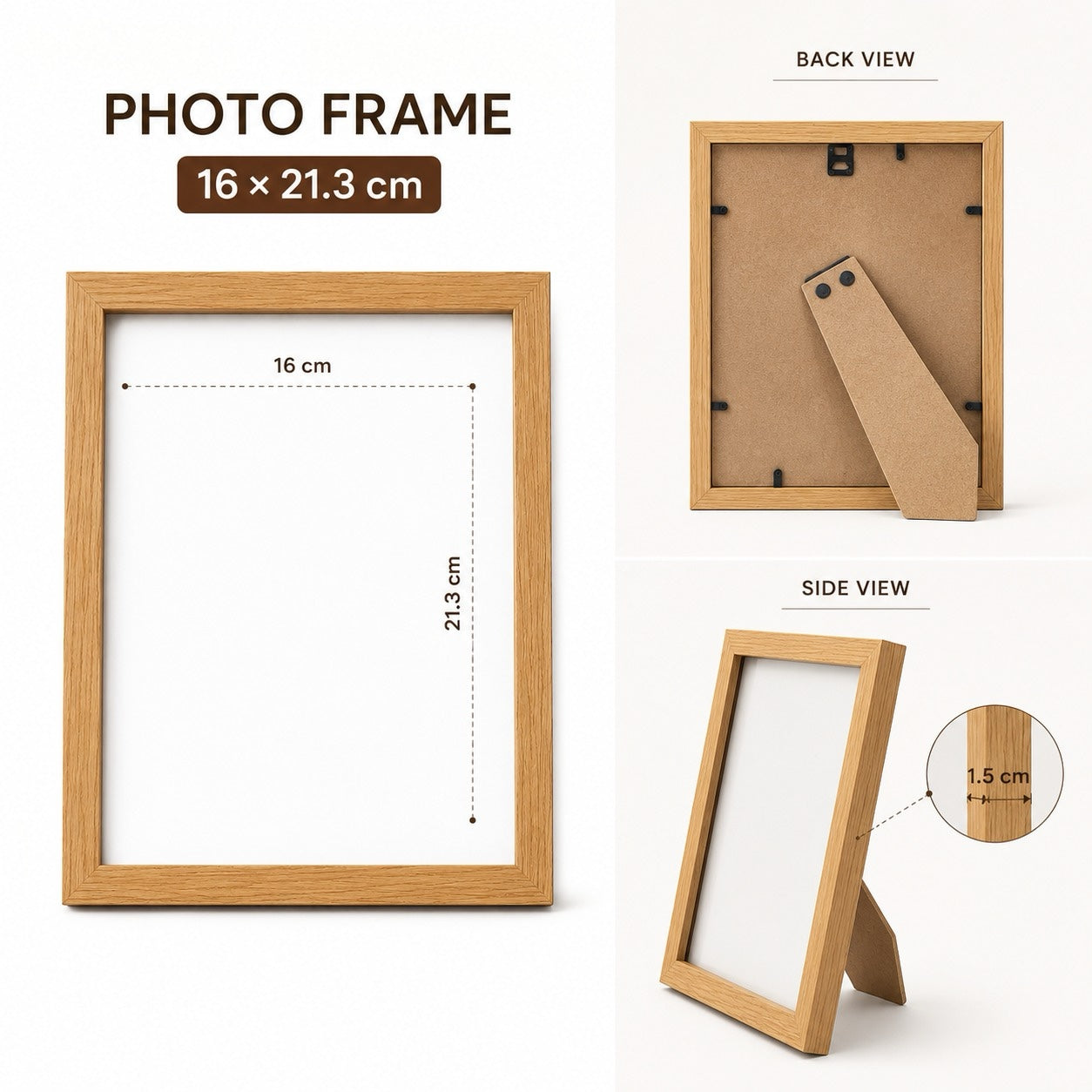 Wooden Photo Frame with Stand - 16 x 21.3 cm