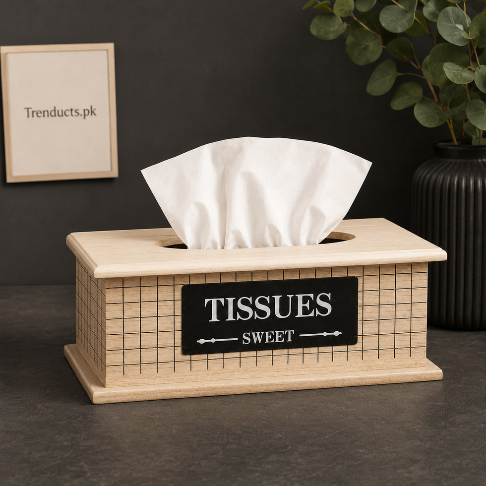 Wooden Tissue Box with Modern Grid Pattern