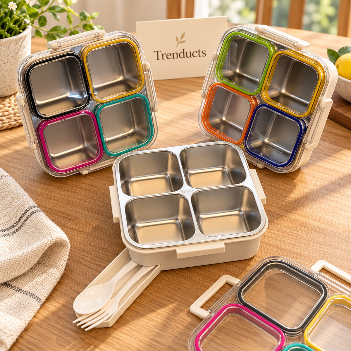 Stainless Steel Compartment Lunch Box with Cutlery