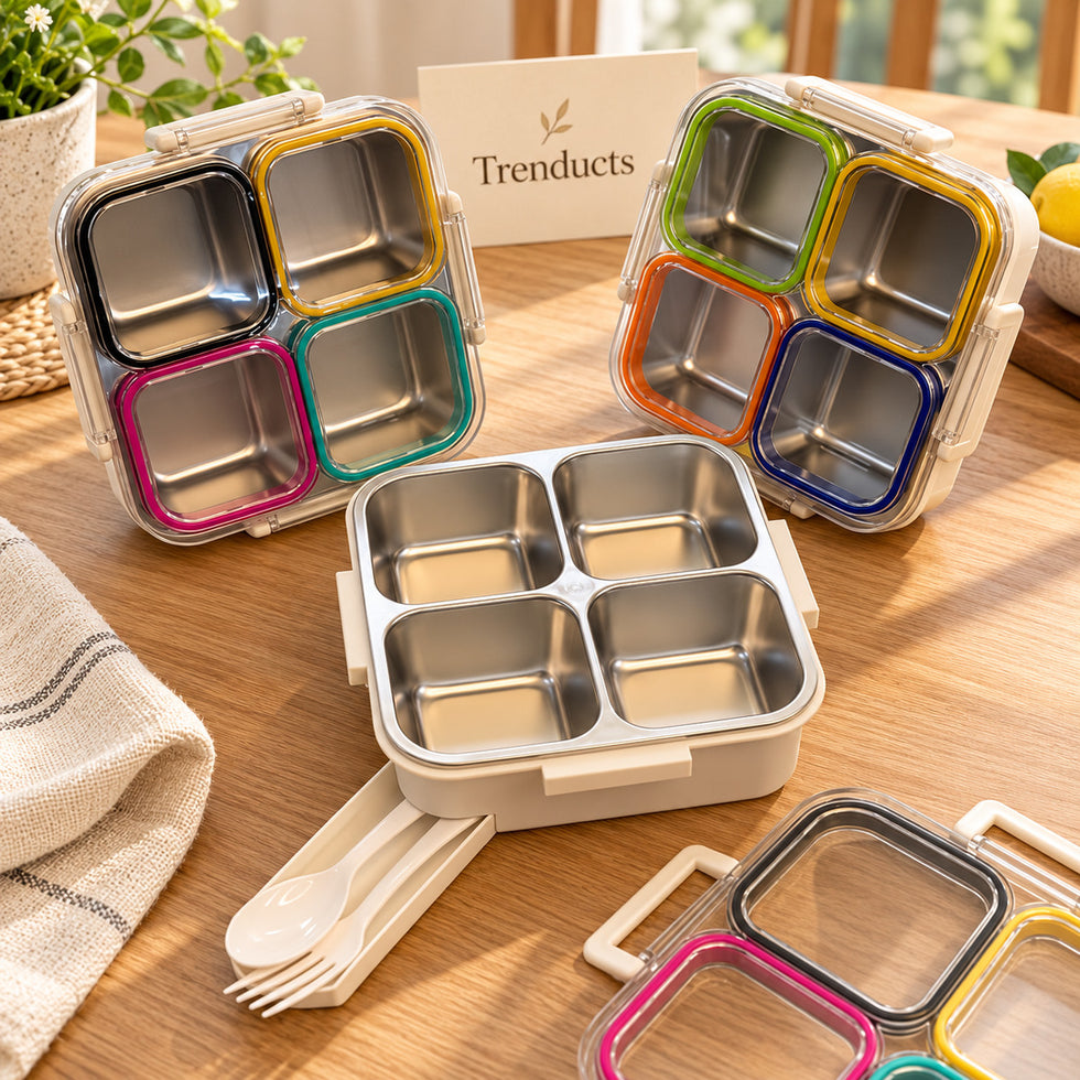 Stainless Steel Compartment Lunch Box with Cutlery