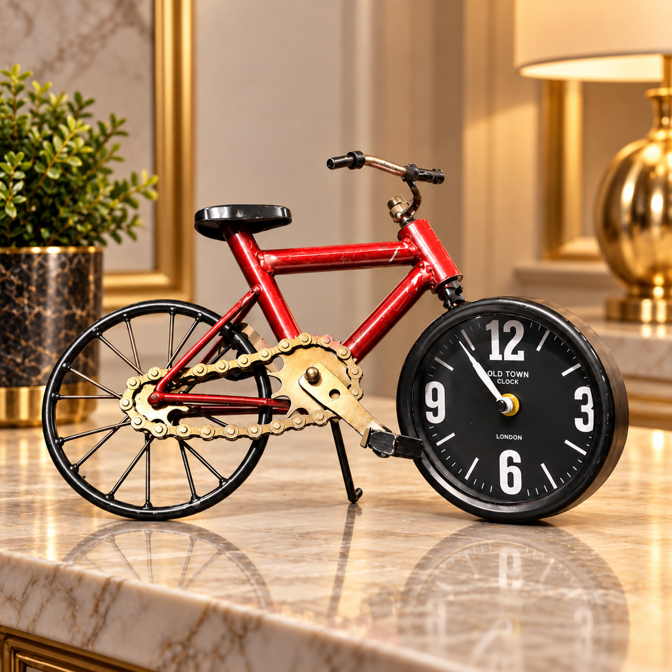 Red Bicycle Table Clock for Vintage Home Decor