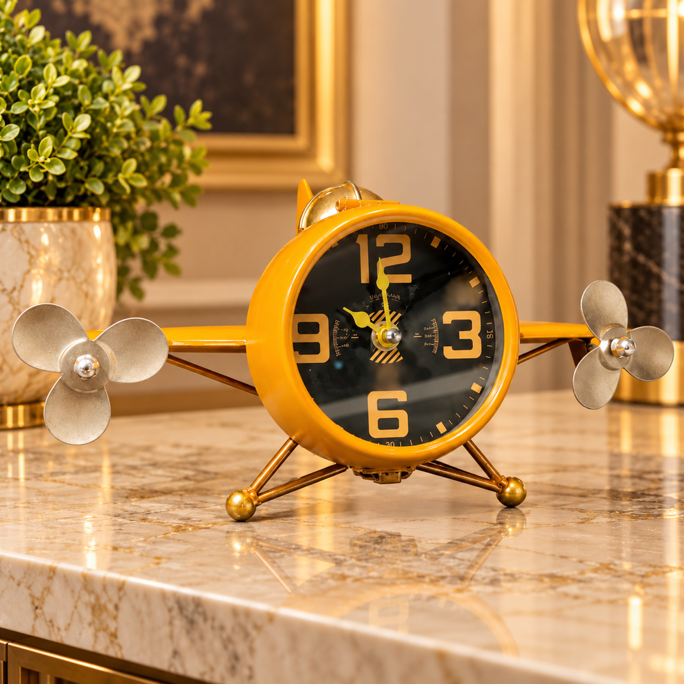 Yellow Airplane Table Clock for Vintage Desk Decor
