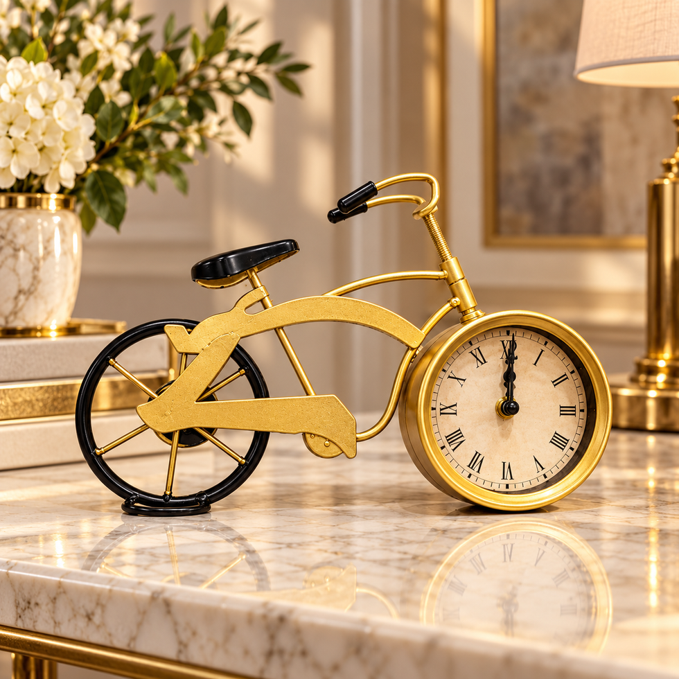 Golden Bicycle Table Clock for Vintage Home Decor