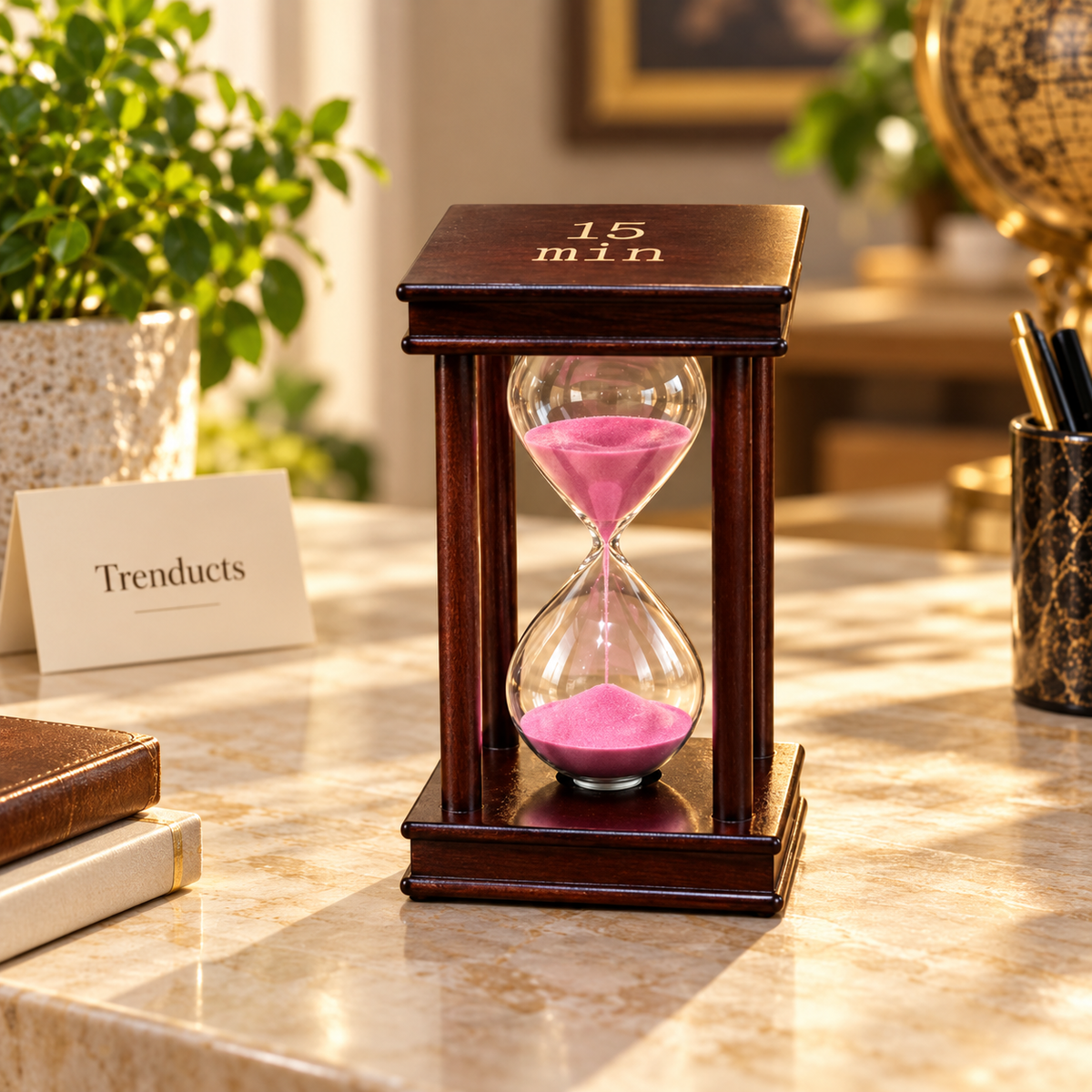 15 Minute Wooden Frame Hourglass Sand Timer for Desk