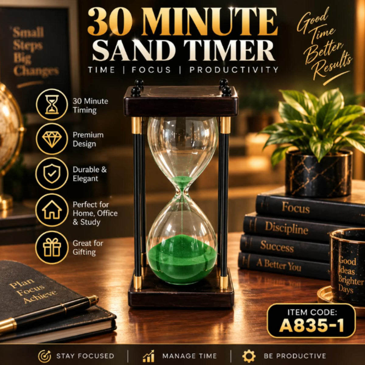 30 Minute Green Sand Wooden Hourglass Timer for Decor