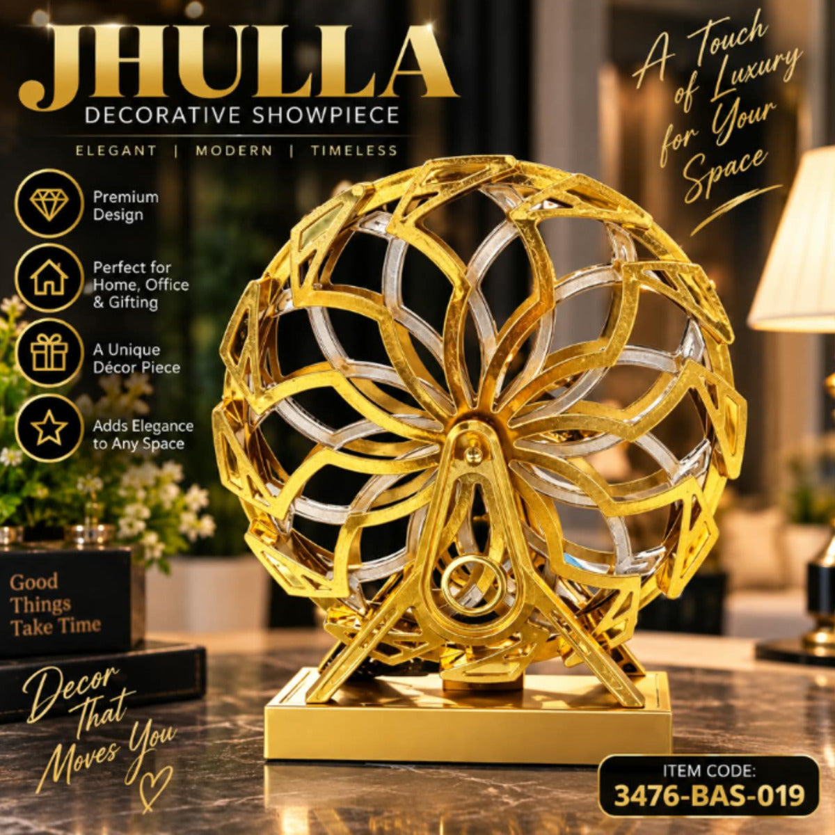 Golden Wheel Swing Decorative Showpiece for Table Decor