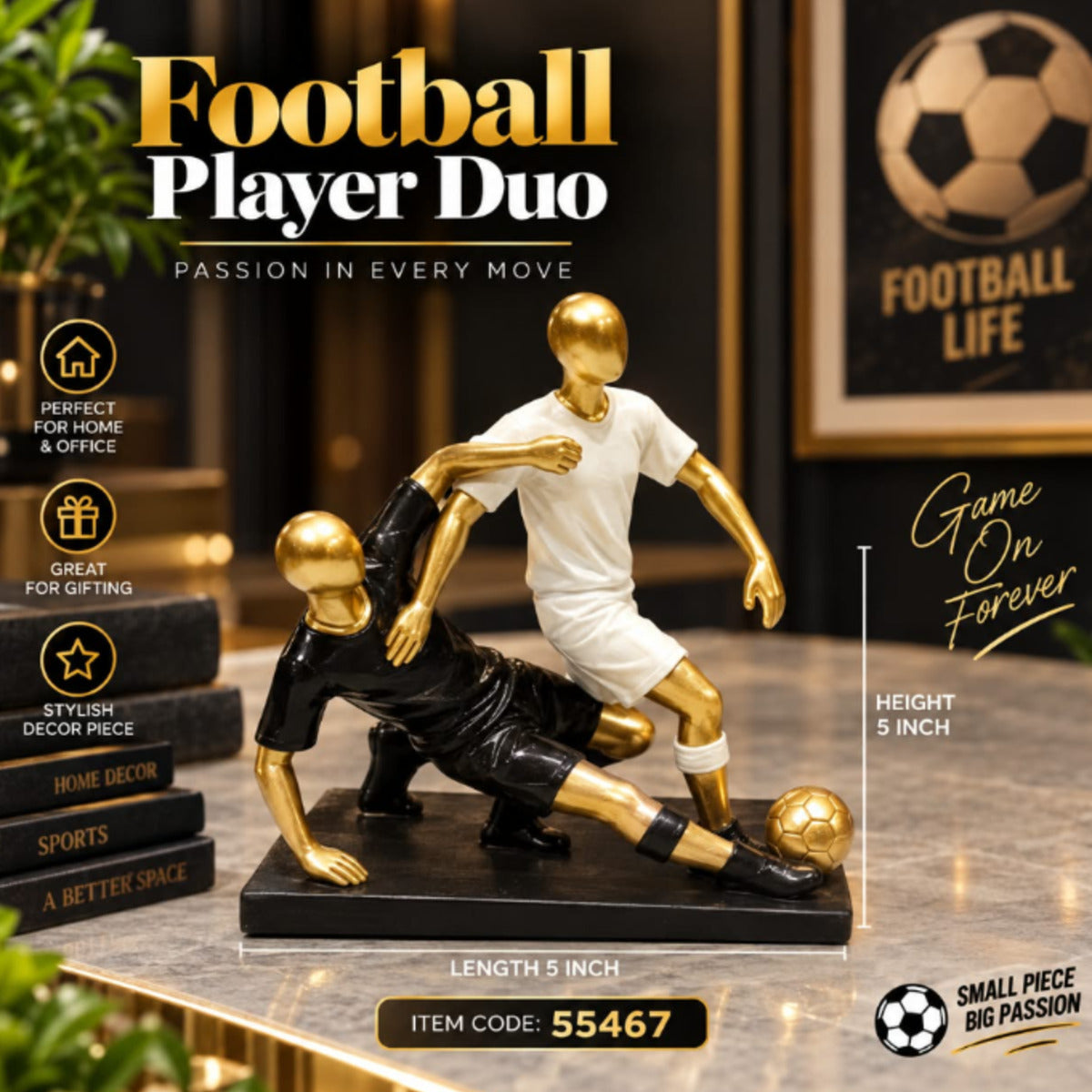 Football Player Duo Figurine Set for Sports Room Decor