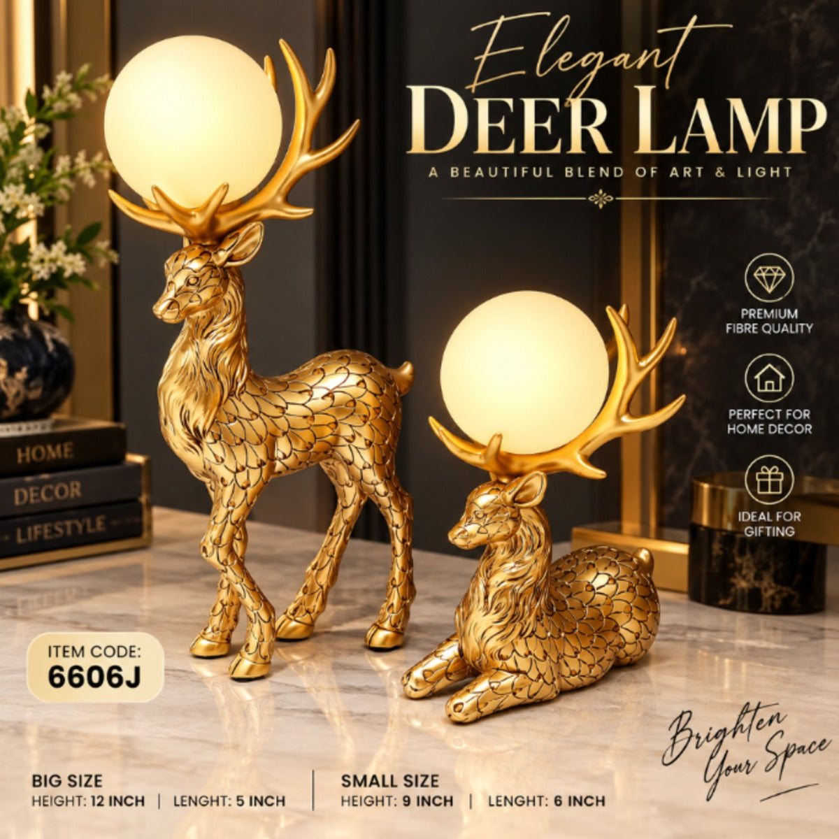 Golden Deer Orb Lamp Set for Luxury Home Decor