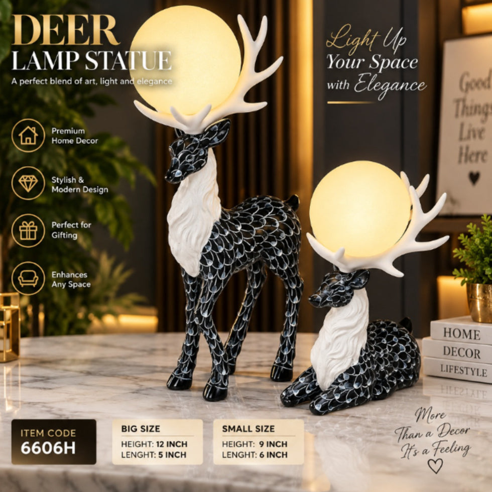 Black & White Deer Orb Lamp Set for Living Room Decor