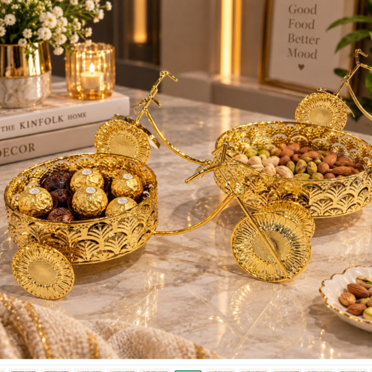 Golden Carriage Double Bowl Dry Fruit Serving Tray